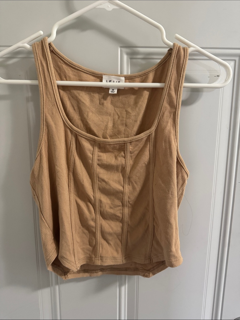 Le Lis Tan Ribbed Scoop Tank Top